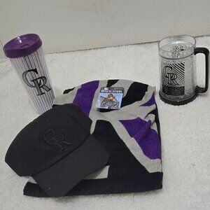 Colorado Rockies MLB 4 Piece Gift Set New Era Cap Beach Towel Mugs Souvenir Set